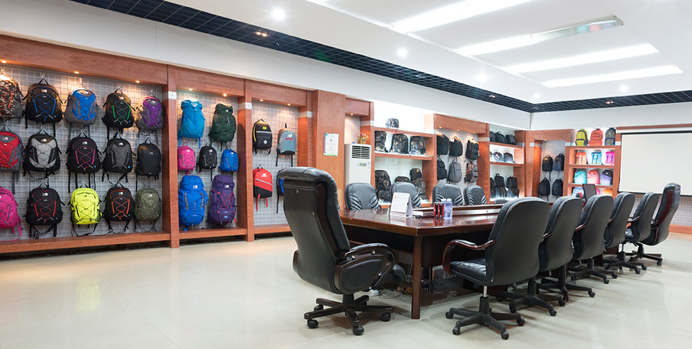 black carry on luggage showroom