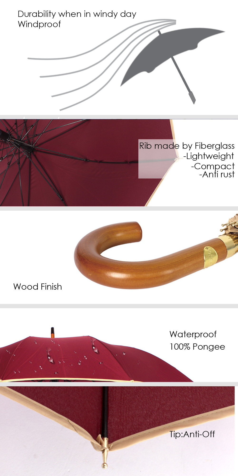 Auto Open Umbrella With Wooden Handle Auto Open Umbrella With Wooden Handle
