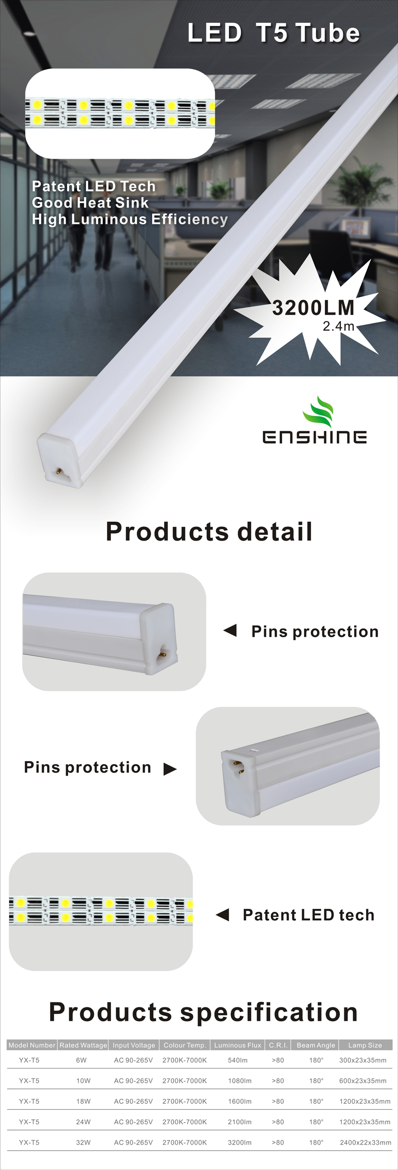 High Luminous Efficiency T5 Tube